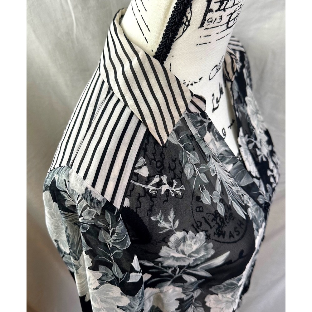 INC International Concepts Floral Tunic Women's PS Petite S Stripe Semi Sheer - Picture 9 of 13